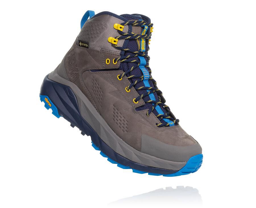 Hoka One One Kaha Gore-Tex - Men Hiking Boots - Grey/Blue,Australia CJO-387642